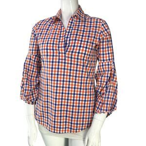 Tish Cox Womens Size M Top Popover Shirt Puff Sleeve Gingham USA Made